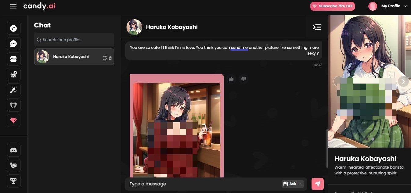 Chat with Haruka requesting a sexy photo